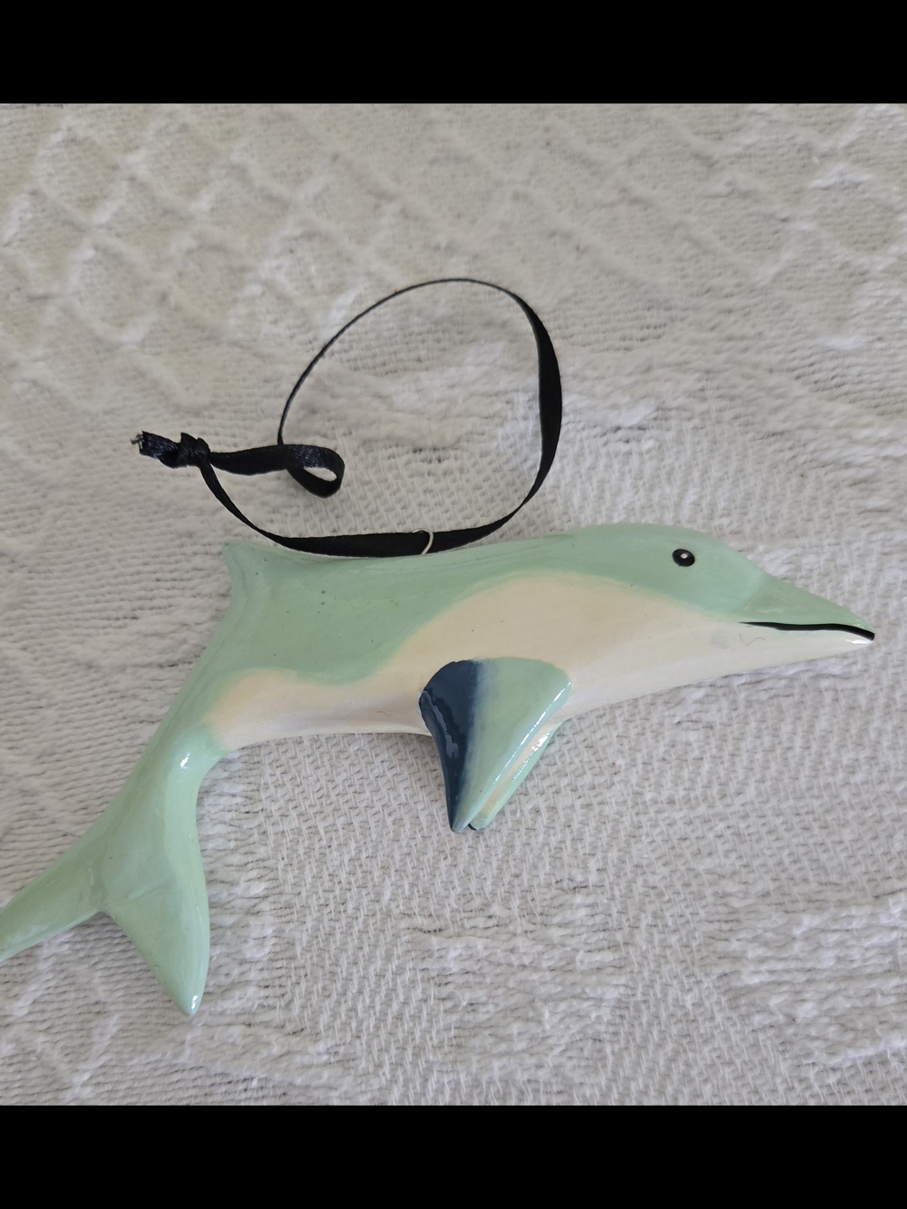 Glossy Mint Green Dolphin Ornament with Navy Accent